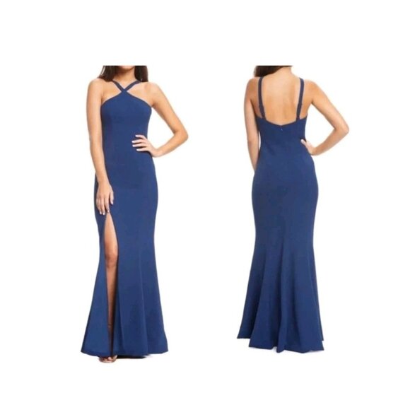 Dress the Population Dresses & Skirts - Dress the Population Brianna Women S Halter Mermaid Dress Blue Formal Prom NWOT